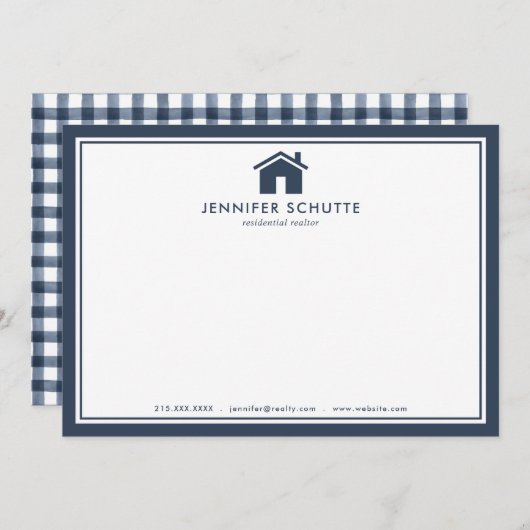 ネイビーギンガパーソナライズされたム実在エステートエージェントフラット ノートカード (正面/裏面)