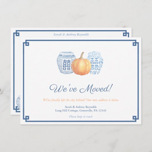 ネイビークラシックとオレンジのカボチャ住所の変更 案内状 (正面/裏面)