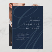 ネイビークラシックエレガンス書道モノグラム結婚ズ 招待状 (正面/裏面)