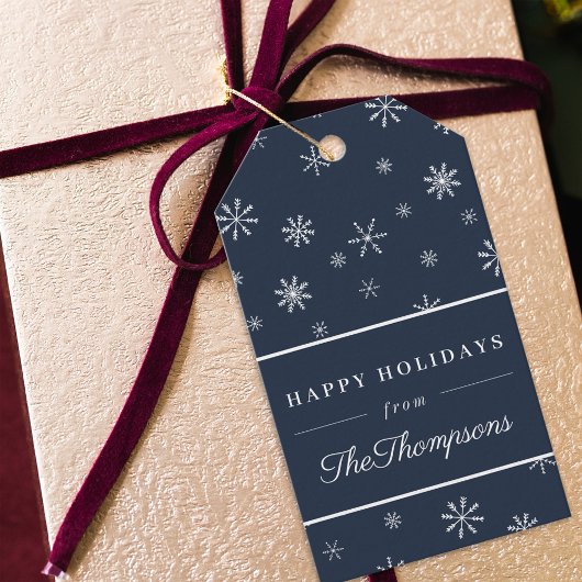 ネイビークラシッククリスマススノーフレークスハッピーホリデー ギフトタグ