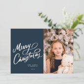 ネイビークラシックハンドレターメリークリスマス シーズンカード (スタンド正面)