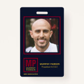 ネイビークラシックブルゴーニュ金ゴールドモノグラムロゴ写真 バッジ (正面)