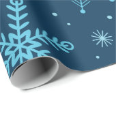 ネイビークラシックブルーのクリスマススノーフレーク ラッピングペーパー (ロールコーナー)