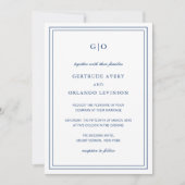 ネイビークラシックブルーエレガントな結婚式 招待状 (正面)