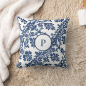 ネイビークラシックブルーダマスクパターン クッション (ブランケット)