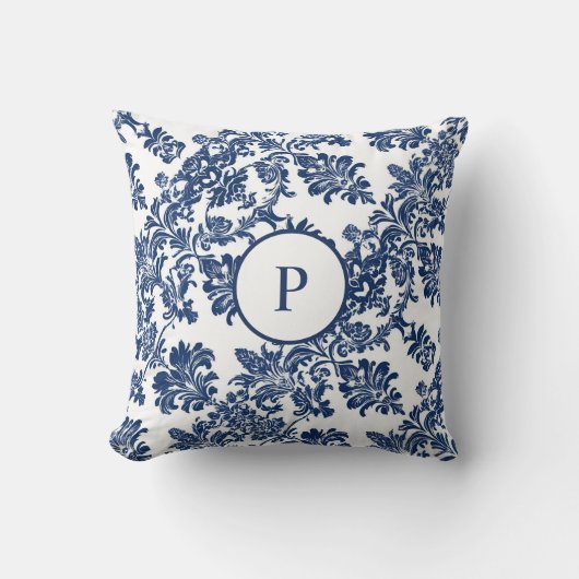 ネイビークラシックブルーダマスクパターン クッション (正面)