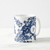 ネイビークラシックブルーダマスクパターン コーヒーマグカップ (正面右)