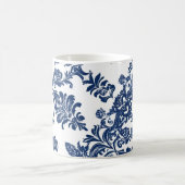 ネイビークラシックブルーダマスクパターン コーヒーマグカップ (中央)