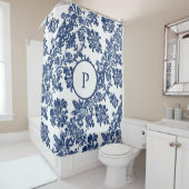 ネイビークラシックブルーダマスクパターン シャワーカーテン (インサイチュ)
