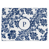 ネイビークラシックブルーダマスクパターン ラージペーパーバッグ (正面)