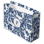 ネイビークラシックブルーダマスクパターン ラージペーパーバッグ (正面アングル)