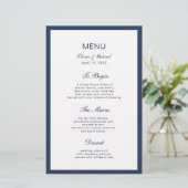 ネイビークラシックブルーフレーム。エレガントなウェディングメニュー (スタンド正面)