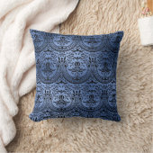 ネイビークラシックブルーメタルフォイルスワーズダマスク クッション (ブランケット)