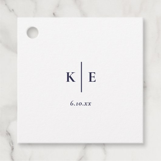 ネイビークラシックブルーモノグラム結婚式の引き出物ギフトラベル フェイバータグ (正面)