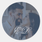ネイビークラシックブルー書道モノグラム写真 ラウンドシール (正面)