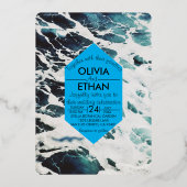 ネイビークラシックブルー沿岸結婚のフォイル招待状 箔招待状 (正面)