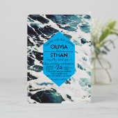 ネイビークラシックブルー沿岸結婚のフォイル招待状 箔招待状 (立ち正面)