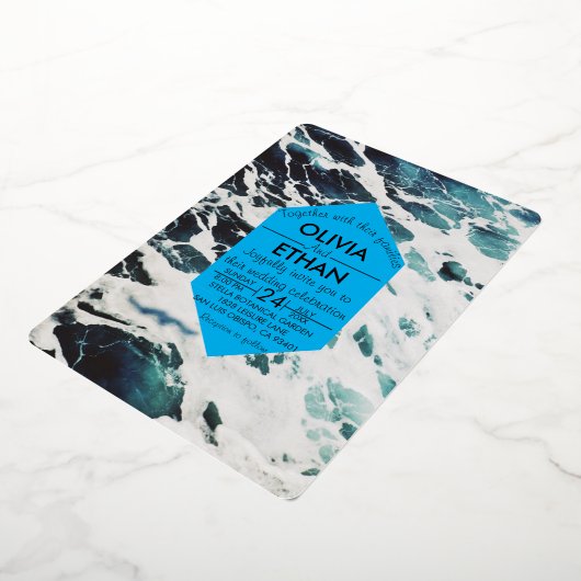 ネイビークラシックブルー沿岸結婚のフォイル招待状 箔招待状 (回転した状態)