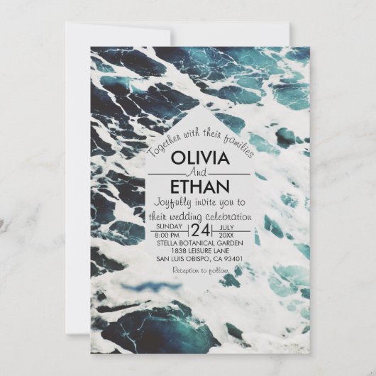 ネイビークラシックブルー沿岸結婚式招待状 招待状 (正面)