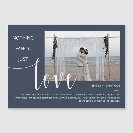 ネイビークラシックモダンミニマルスクリプトの写真マグネット マグネット招待状 (正面)