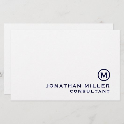 ネイビークラシックモノグラムパーソナライズされた文具 便箋 (正面/裏面)