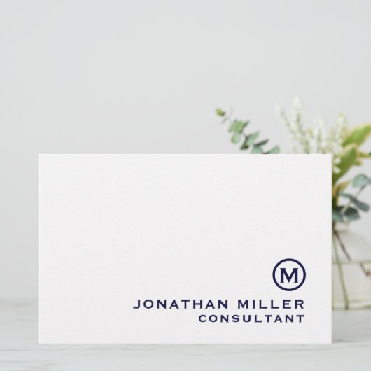 ネイビークラシックモノグラムパーソナライズされた文具 便箋 (スタンド正面)