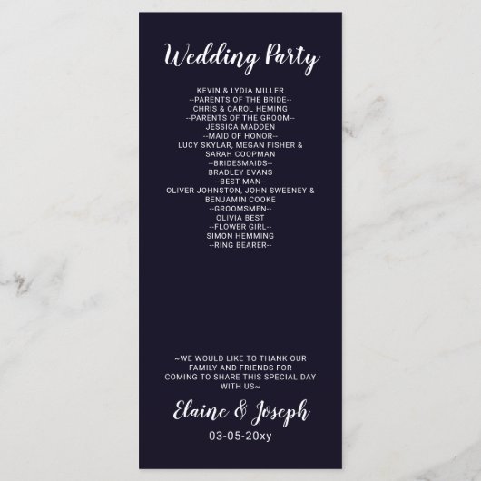 ネイビークラシックモノグラム結婚式 プログラム (裏面)