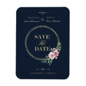 ネイビークラシックロマンエレガントクピンクフローラリース マグネット (縦)