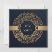 ネイビークラシック金ゴールド華美マンダラブライダルシャワー 招待状 (裏面)