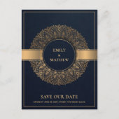 ネイビークラシック金ゴールド華美マンダラ日付を保存 案内ポストカード (正面)