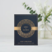 ネイビークラシック金ゴールド華美マンダラ日付を保存 案内ポストカード (スタンド正面)