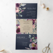 ネイビークラフトパープル薄紫フローラ水色結婚ズ 三つ折り招待状 (内部)