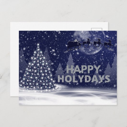ネイビークリスマスツリーダークスノーナイト ポストカード (正面/裏面)