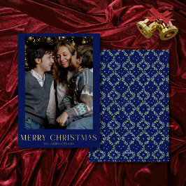 ネイビークリスマスフォトゴールドフォイルメリークリスマス 箔シーズンカード
