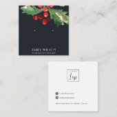 ネイビークリスマスホリーベリースタッドイヤリングディスプレイ スクエア名刺 (正面/裏面)