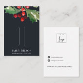 ネイビークリスマスホリーベリーヘアクリップディスプレイカード 名刺 (正面/裏面)