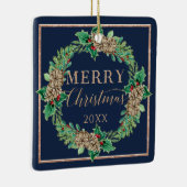 ネイビークリスマスリース提案ホリー葉の葉 セラミックオーナメント (右)