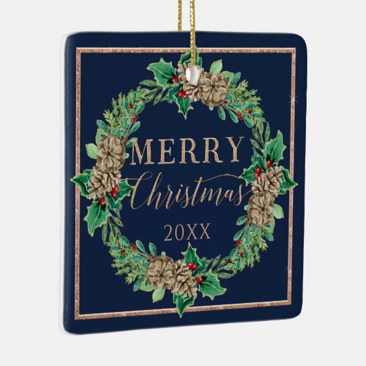ネイビークリスマスリース提案ホリー葉の葉 セラミックオーナメント (右)