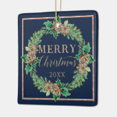 ネイビークリスマスリース提案ホリー葉の葉 セラミックオーナメント (左)
