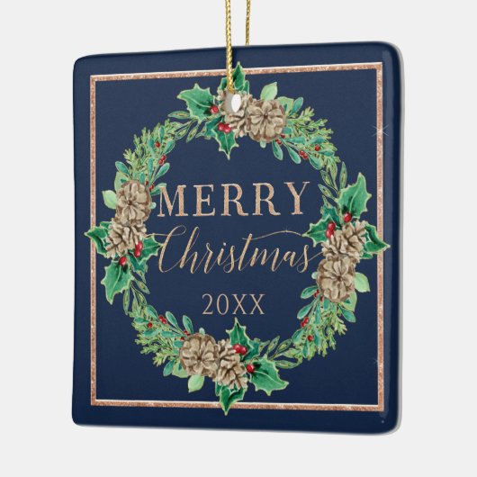 ネイビークリスマスリース提案ホリー葉の葉 セラミックオーナメント (左)