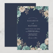 ネイビークリームの野の花の結婚式 招待状 (正面/裏面)