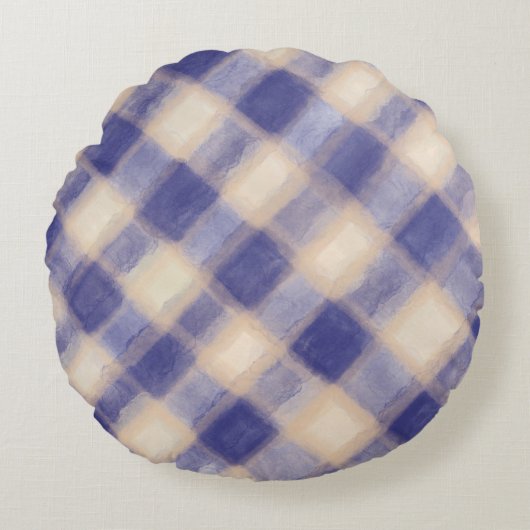 ネイビークリームタータンチェック水牛プレイドウォーター色の素朴な ラウンドクッション (正面)
