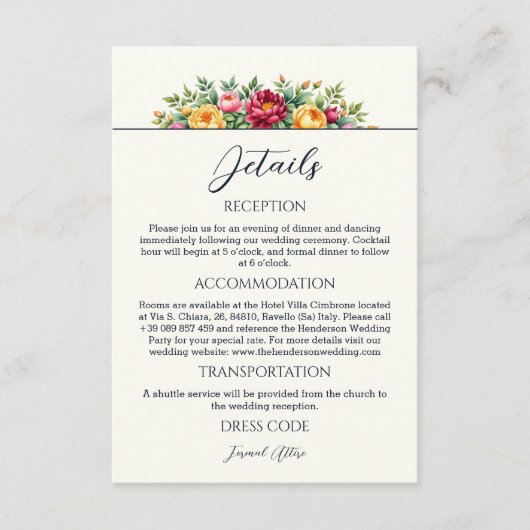 ネイビークリームフローラ結婚の詳細エンクロージャカード エンクロージャーカード (正面)