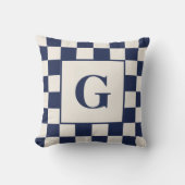 ネイビークリーム付きモノグラ市松模様にム縁ど クッション (正面)