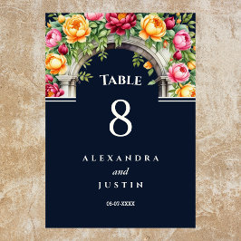 ネイビークリー地中海のムフローラア結婚ーチ テーブルナンバー