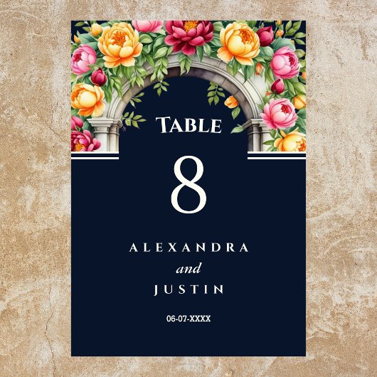 ネイビークリー地中海のムフローラア結婚ーチ テーブルナンバー