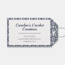 ネイビークロチェットレースパターンラベル ギフトタグ