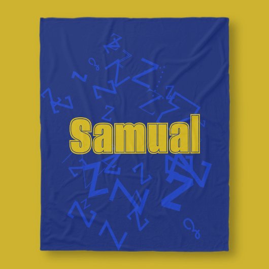 ネイビークールブルーと金ゴールドのモノグラムと名前 フリースブランケット