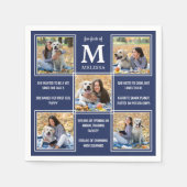 ネイビークールブルーフォトコラージュ卒業おもしろいファクト スタンダードカクテルナプキン (正面)