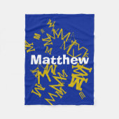 ネイビークールブルー&ホワイトのモノグラムと名前 フリースブランケット (正面)